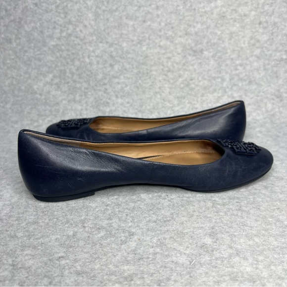 Tory Burch Powder Coated Melinda Ballet Flats Leather Perfect Navy Blue Size 8.5 - Picture 7 of 16